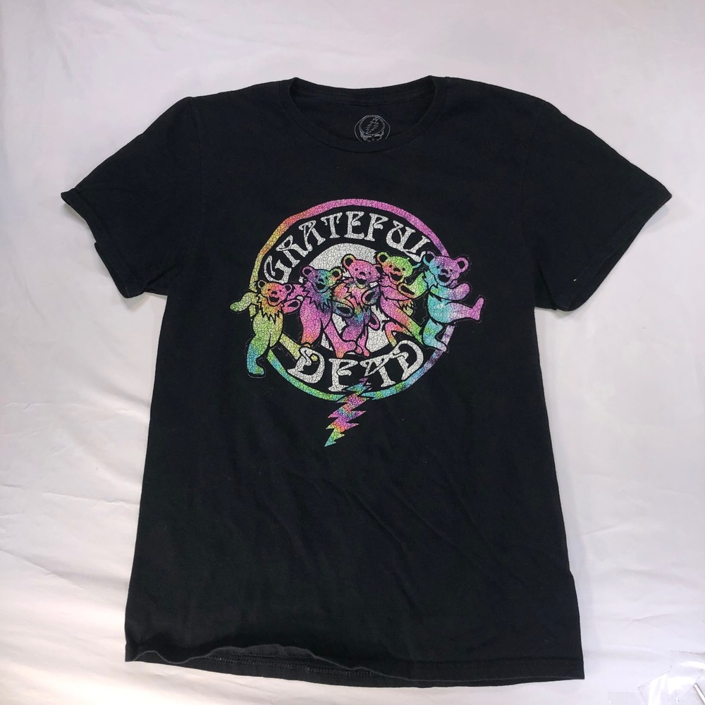 Grateful Dead Dancing Bears Rainbow Graphic T-Shirt Black Small 2021 Licensed